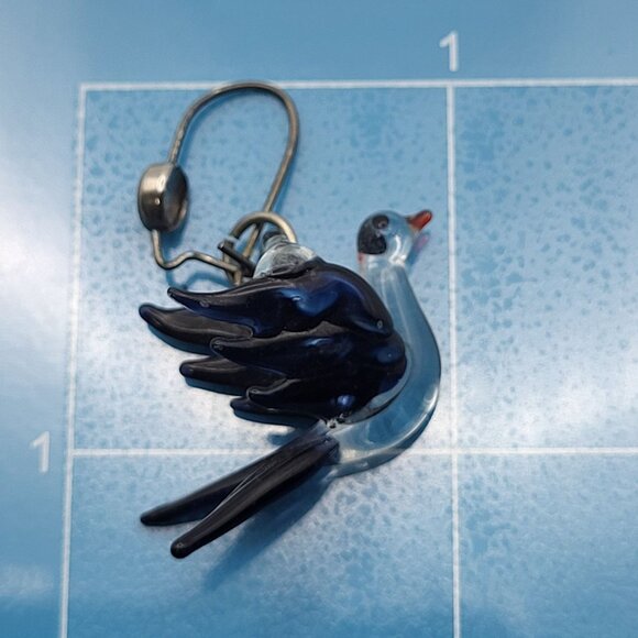 Vintage Glass Bird Dangle Drop Earrings Cobalt Blue & Clear Handcrafted - Picture 5 of 6